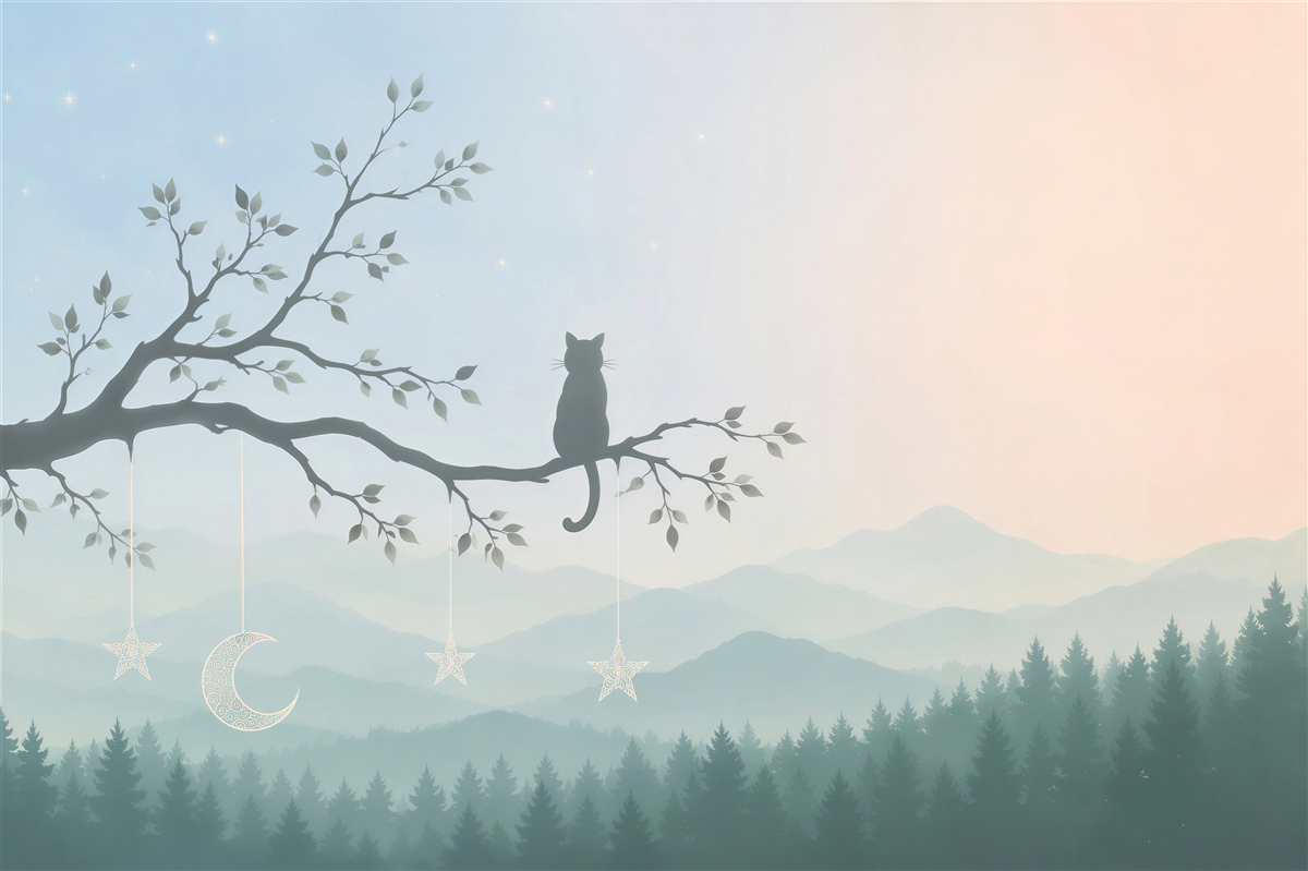 Papier peint Un chat solitaire assis sur un arbre