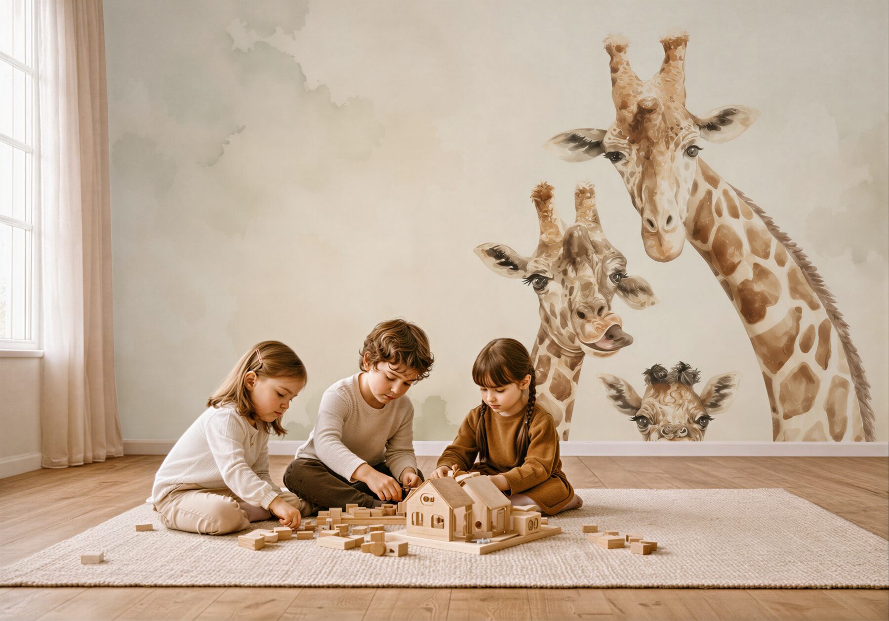 Papier peint Famille de girafes