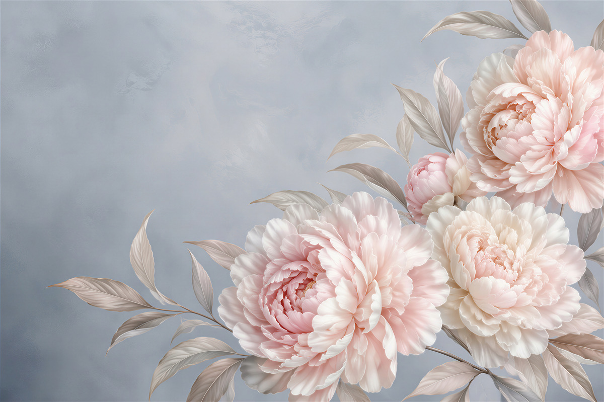 Papier peint énormes pivoines claires sur fond sombre