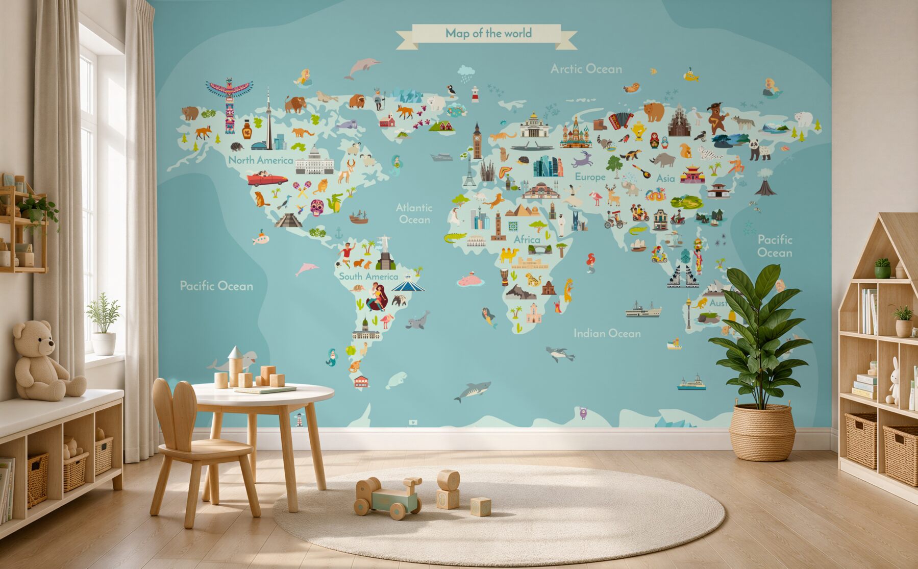 Papier peint carte du monde avec points de repère