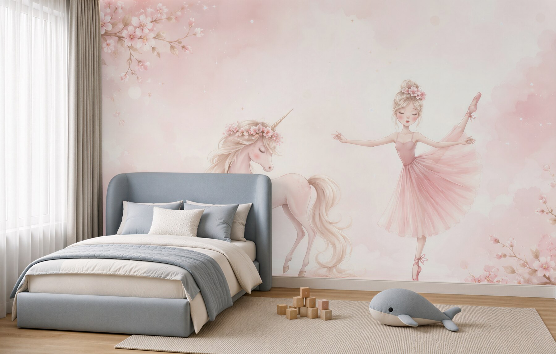 Papier peint Fée dansant avec une licorne