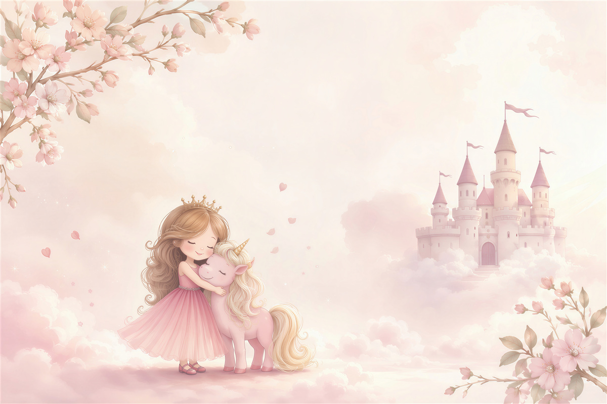 Papier peint Fée et son ami licorne près d'un château