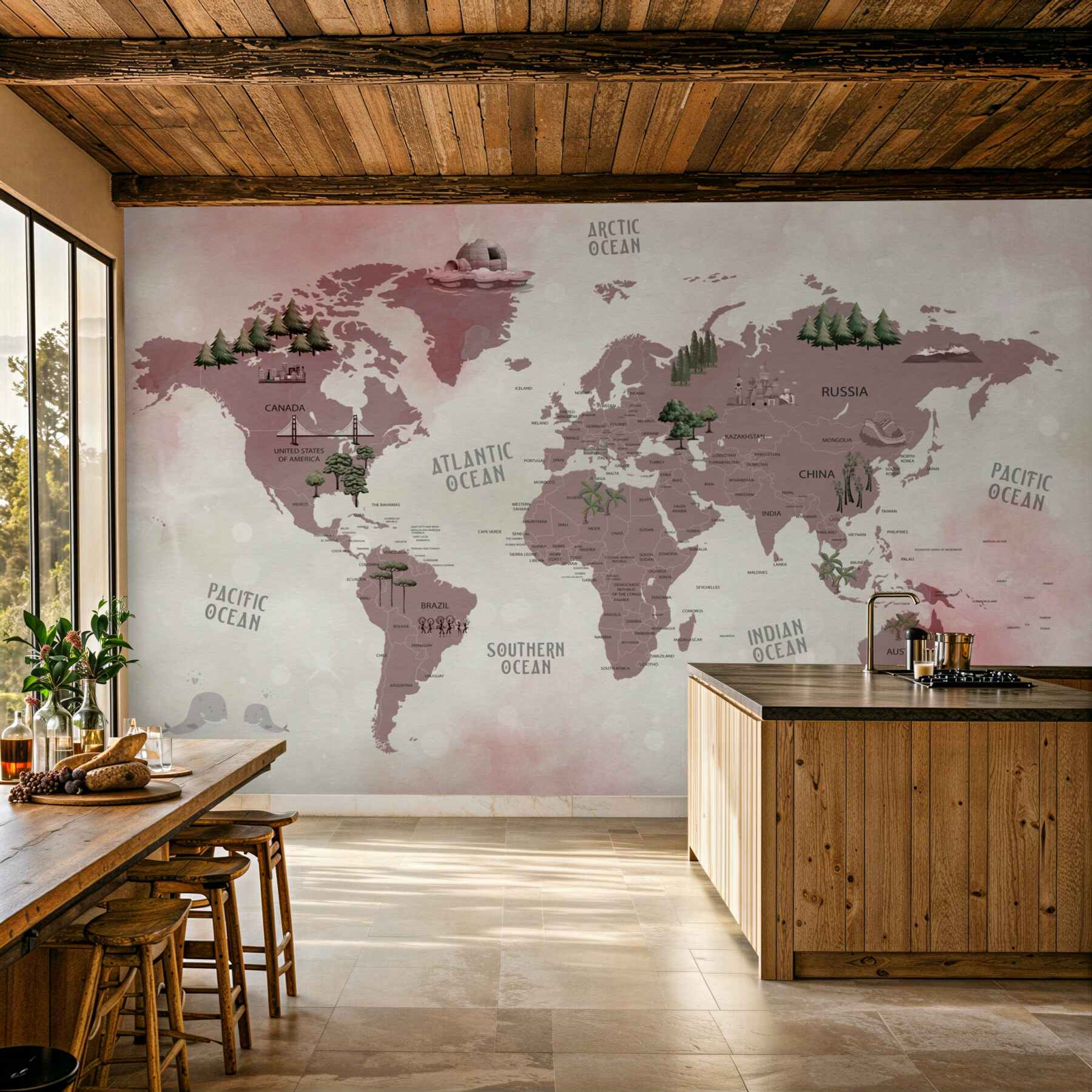 Papier peint Carte du monde avec noms de forêts