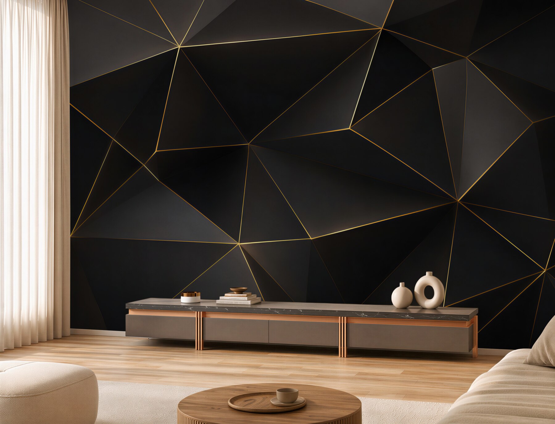 Papier peint Triangles noirs avec de l'or