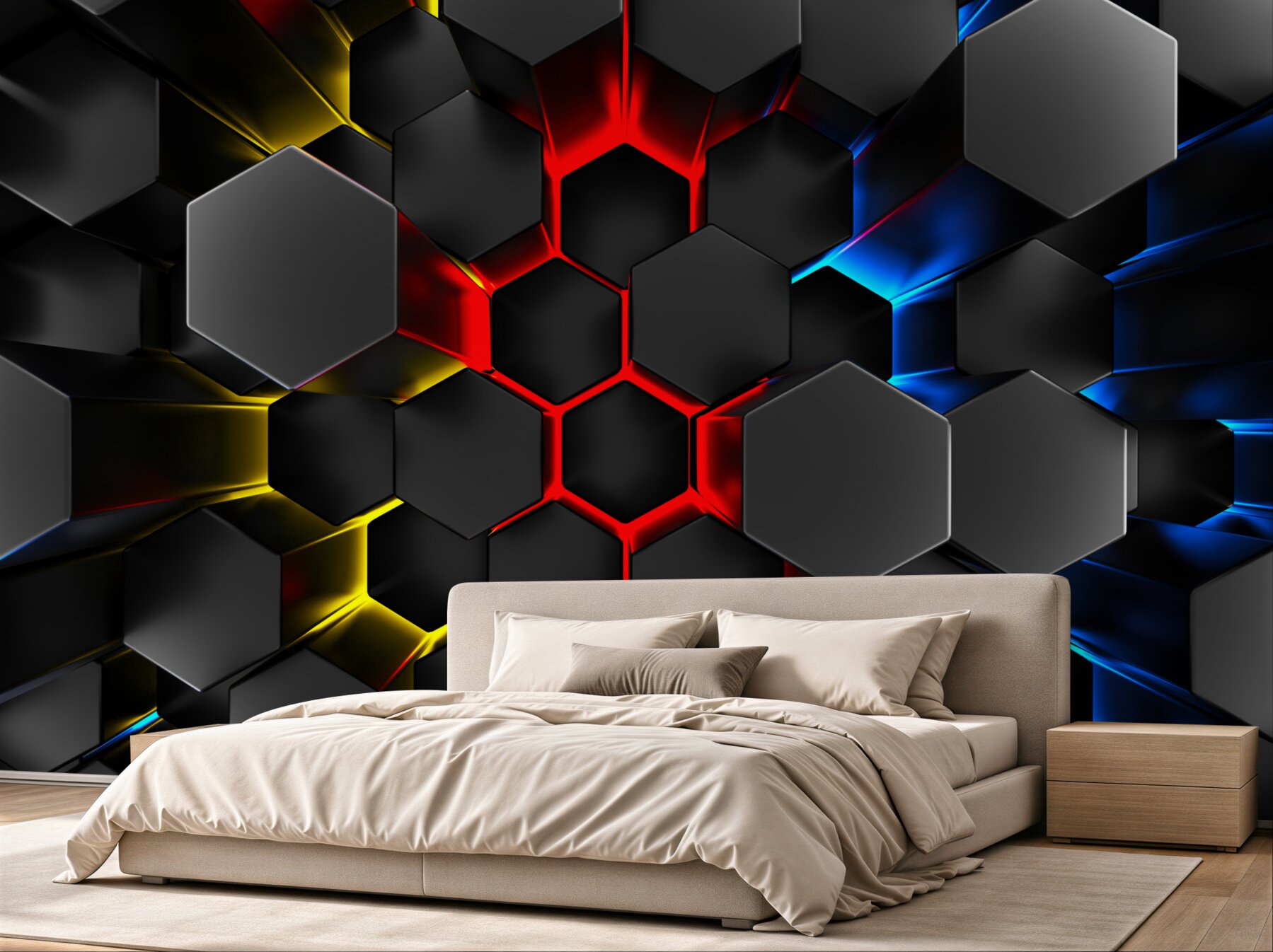 Papier peint Silhouettes noires sous un éclairage multicolore