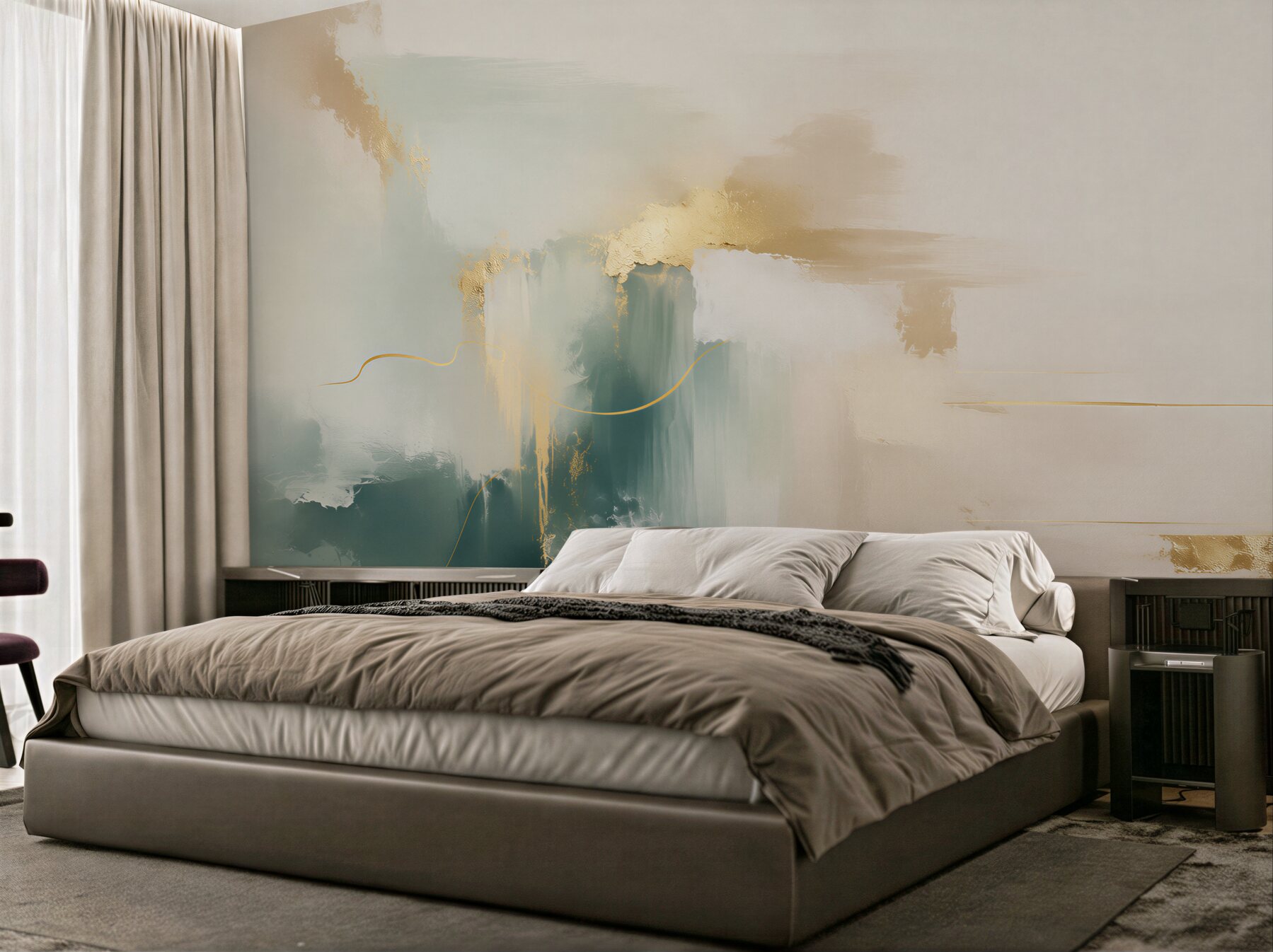 Papier peint Or sur marbre gris flou