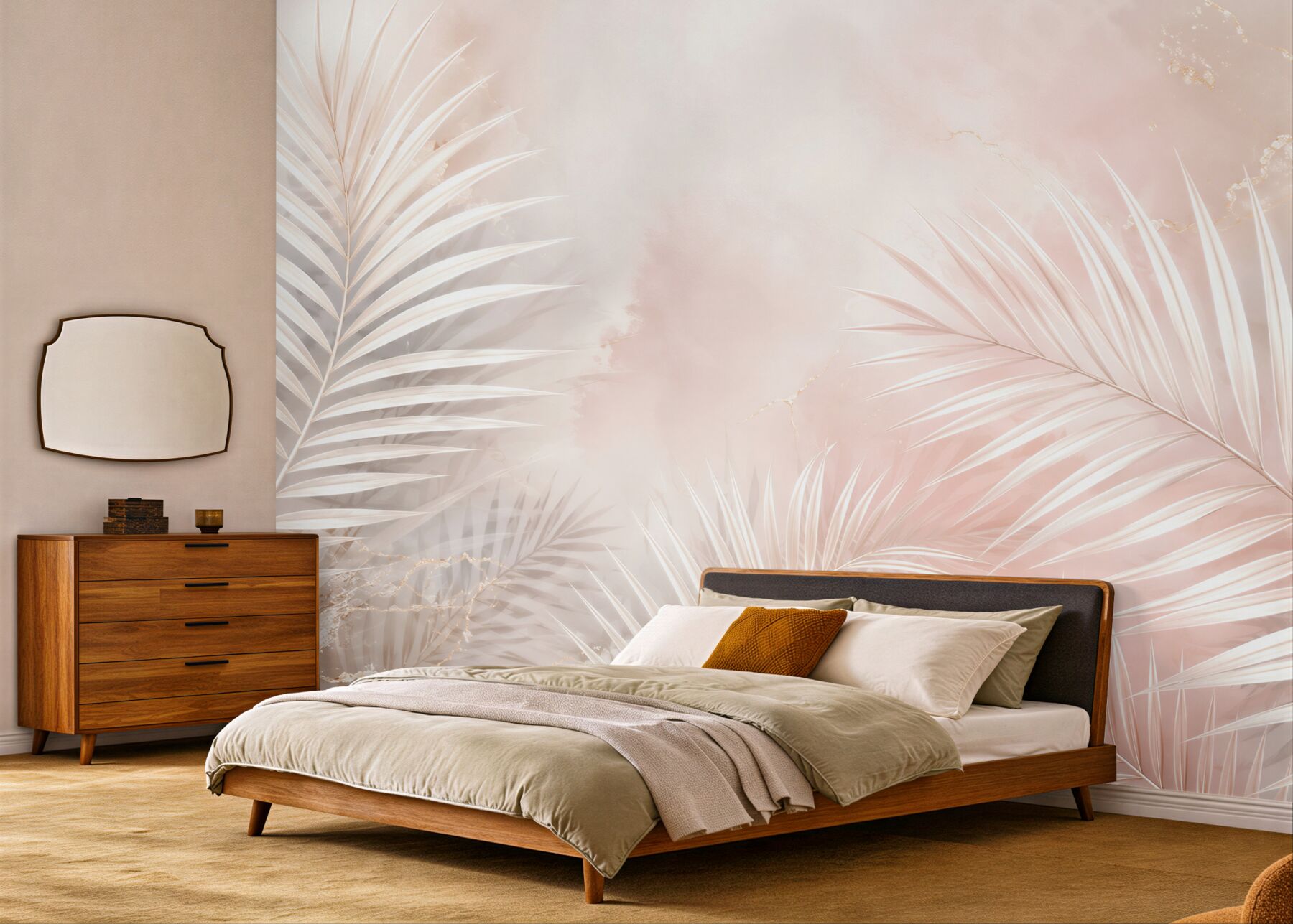 Papier peint Grandes feuilles blanches sur fond doux