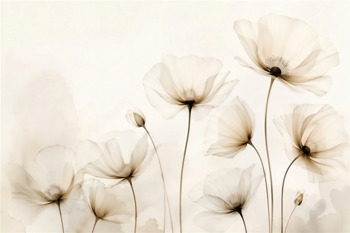 Papier peint Coquelicots fins et transparents