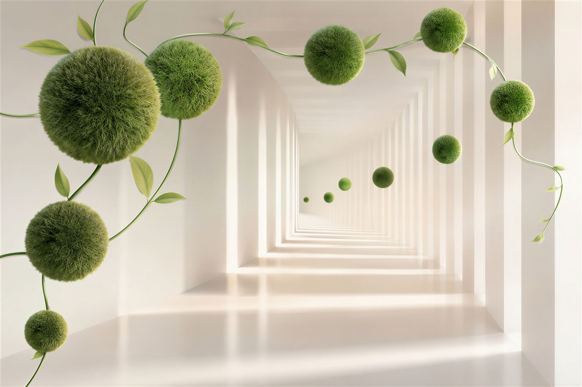 Papier peint Boules vertes flottant dans un tunnel