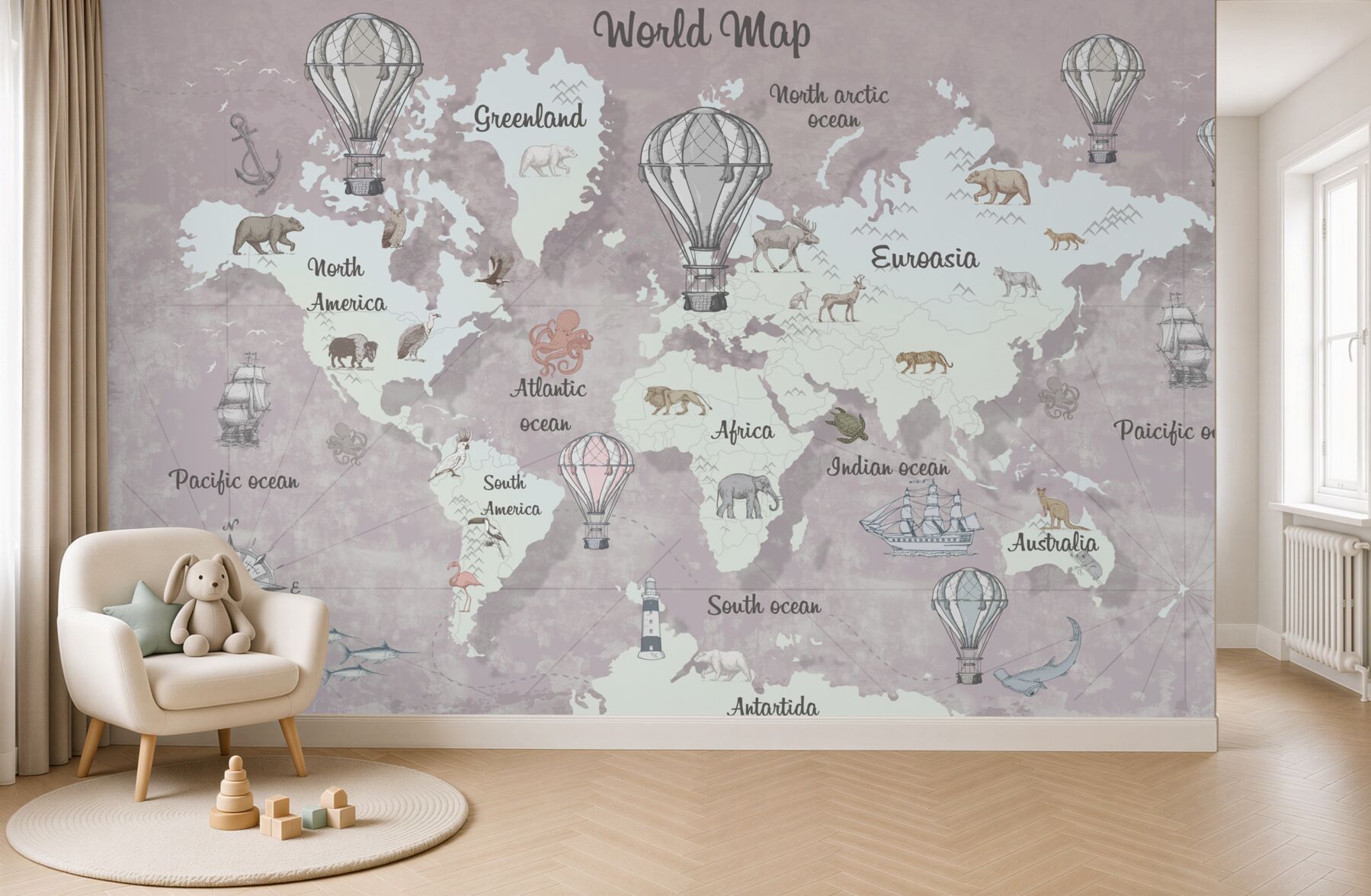 Papier peint Carte du monde avec noms