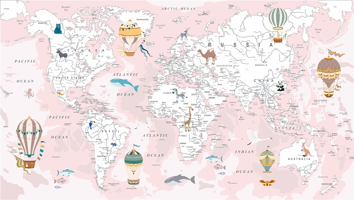 Papier peint Carte du monde en nuances de rose