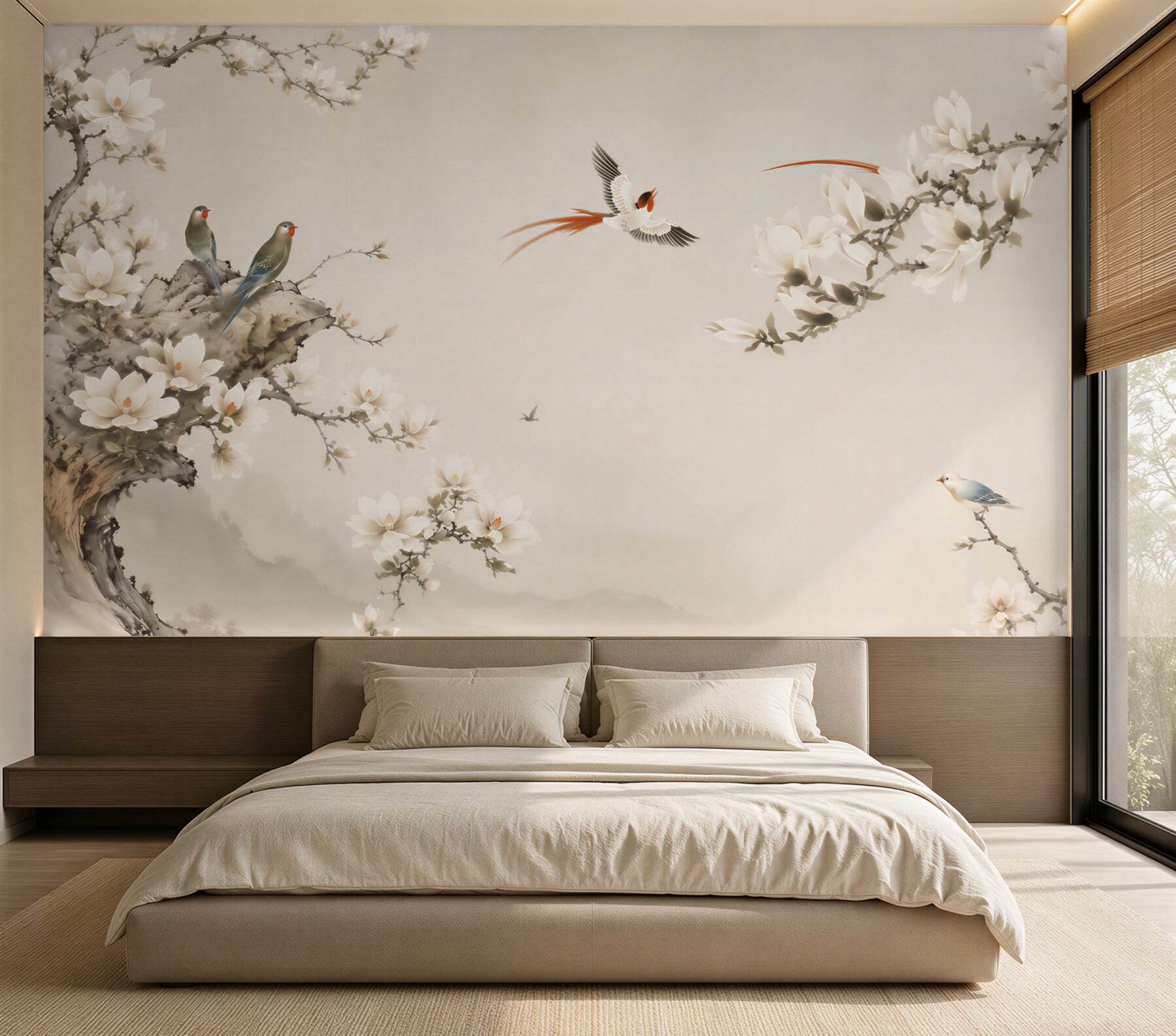 Papier peint Oiseaux s'amusent sur des fleurs