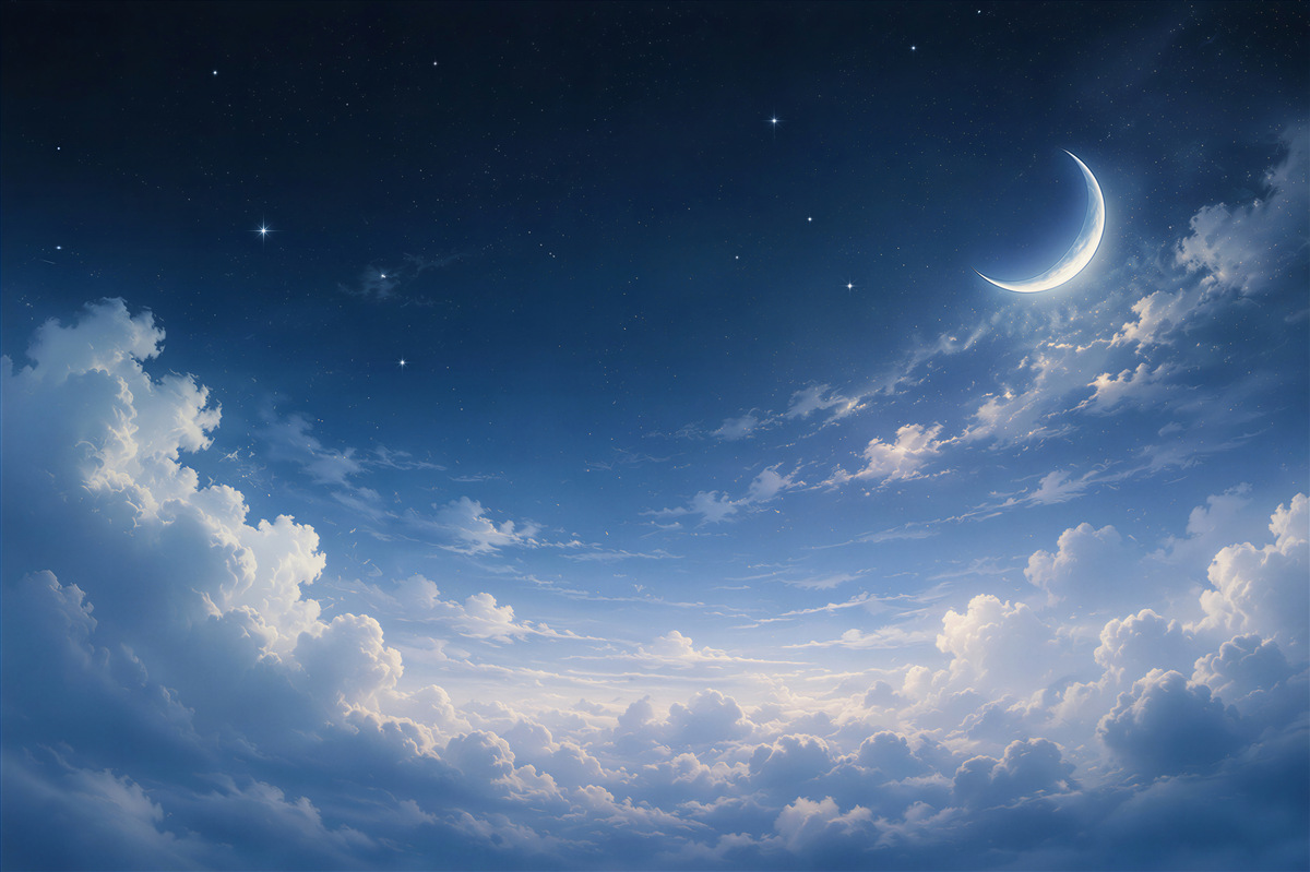 Papier peint Nuit avec lune et étoiles