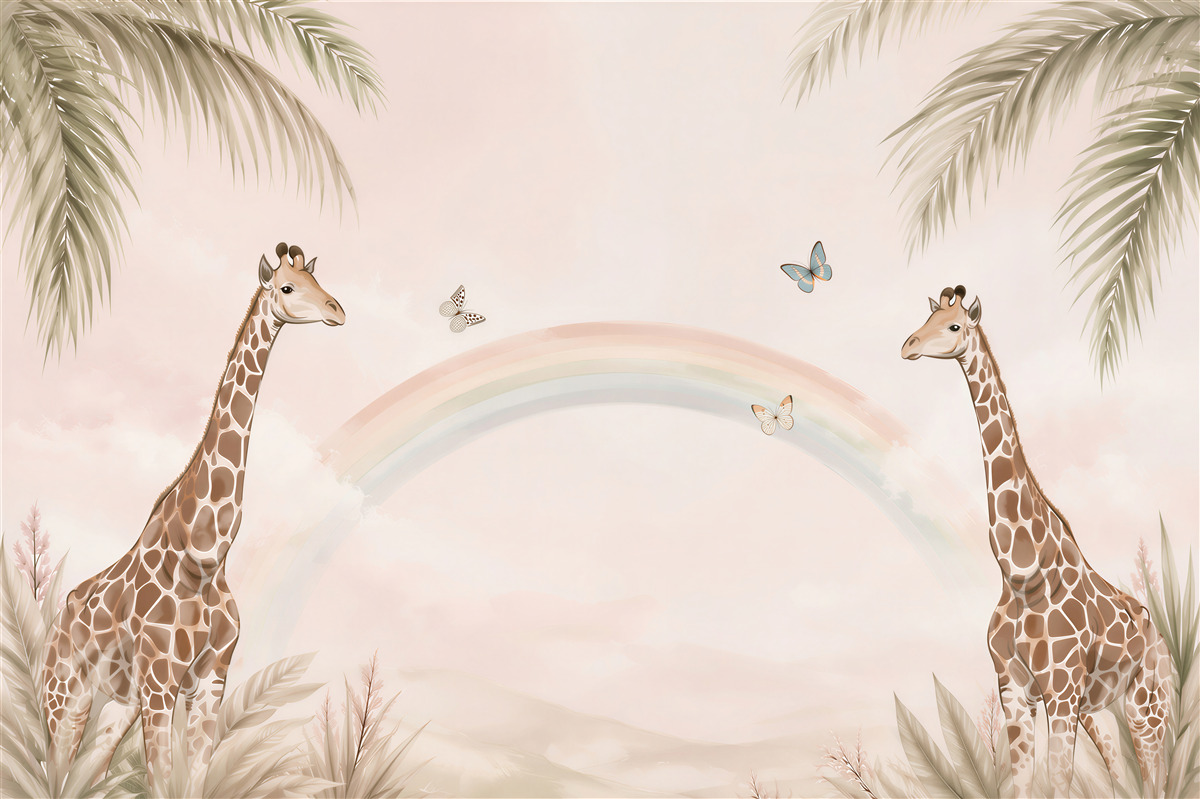 Papier peint Certaines girafes regardent l'arc-en-ciel