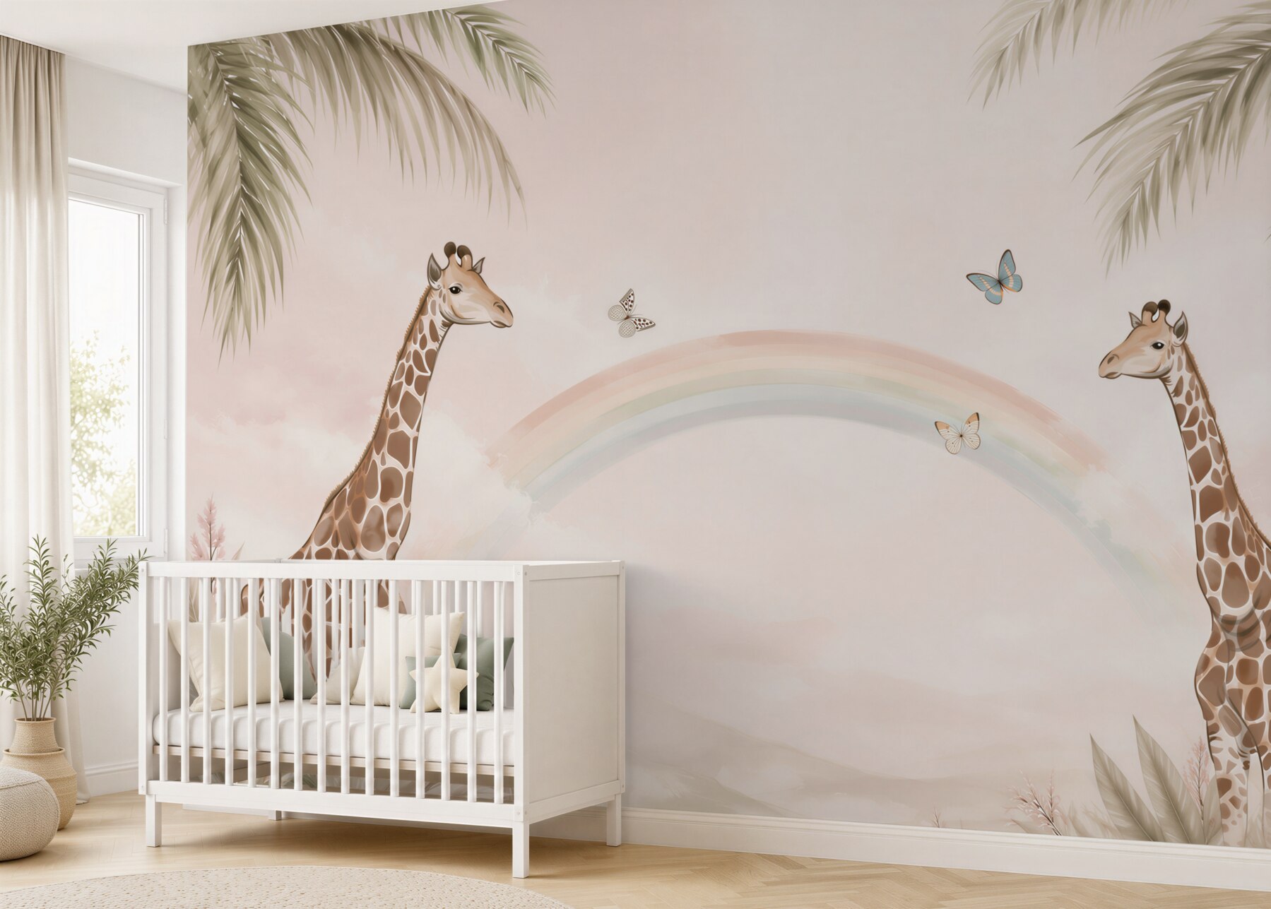 Papier peint Certaines girafes regardent l'arc-en-ciel