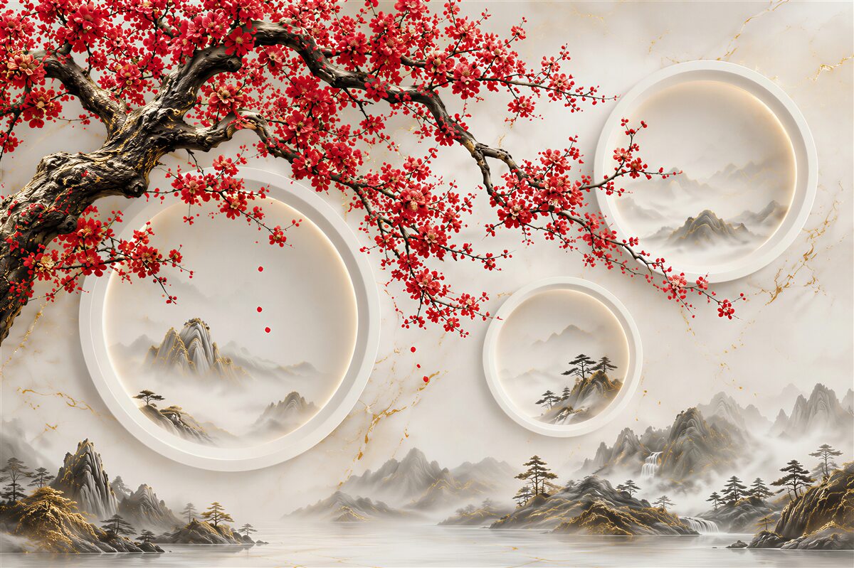 Papier peint Cercles géométriques et paysage
