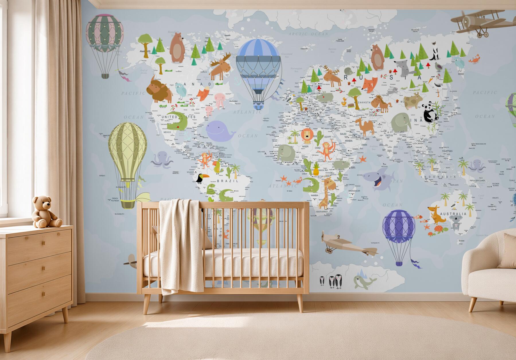 Papier peint Carte du monde avec des ballons