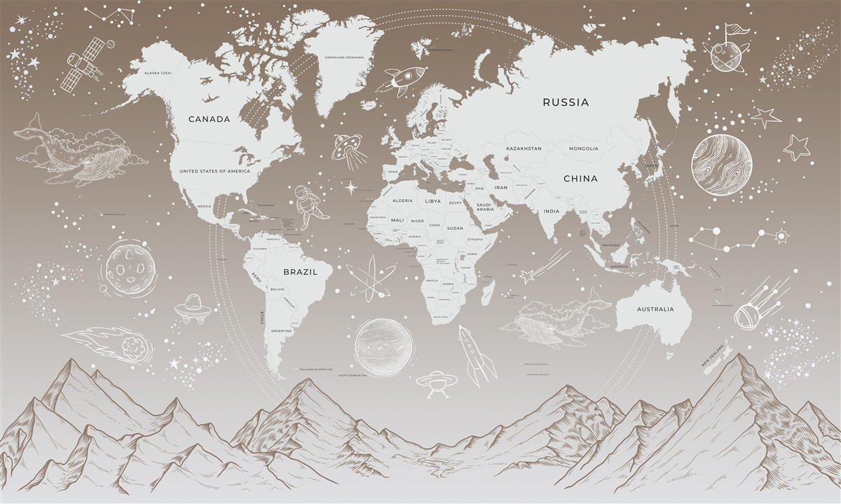 Papier peint Carte du monde au-dessus des montagnes
