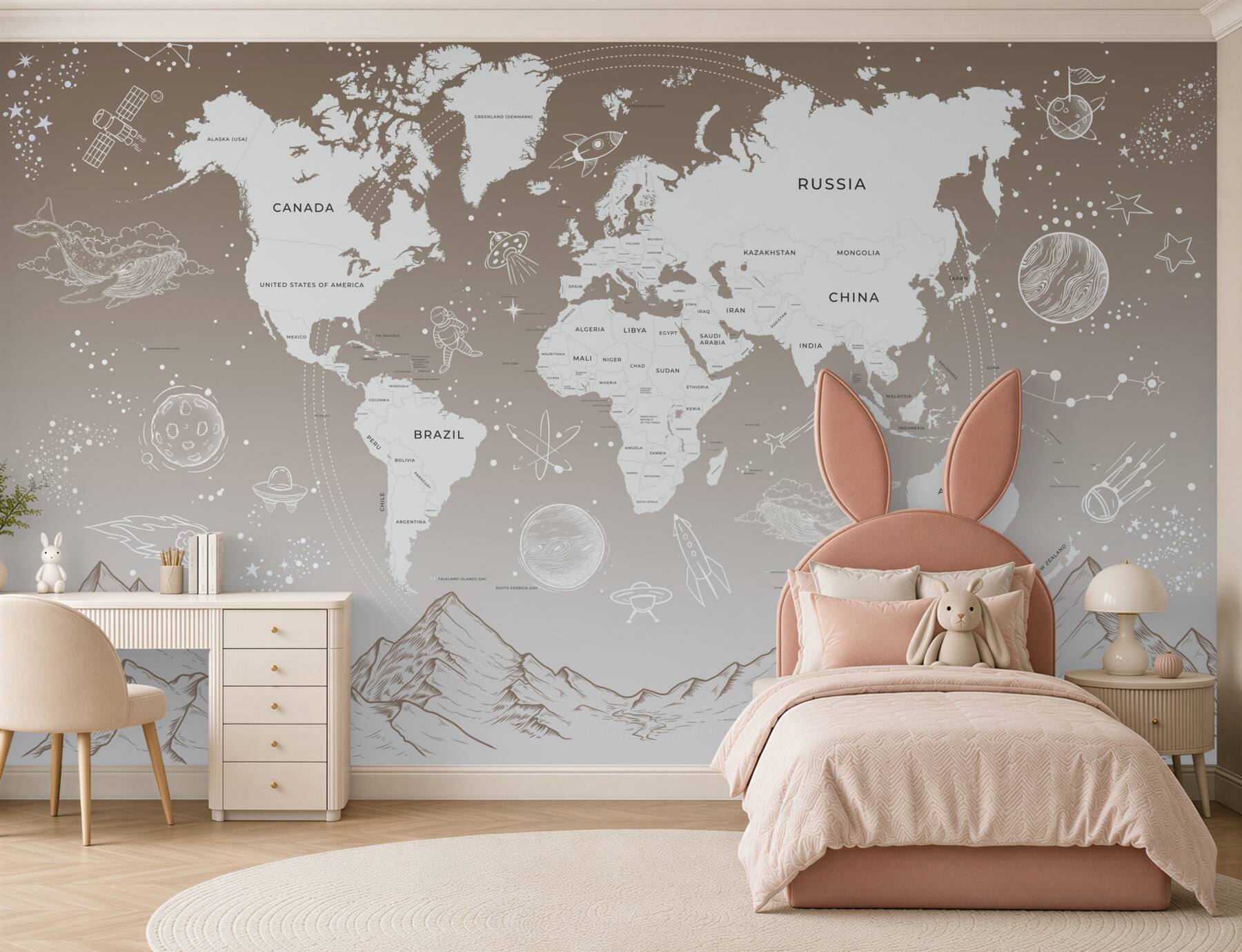 Papier peint Carte du monde au-dessus des montagnes