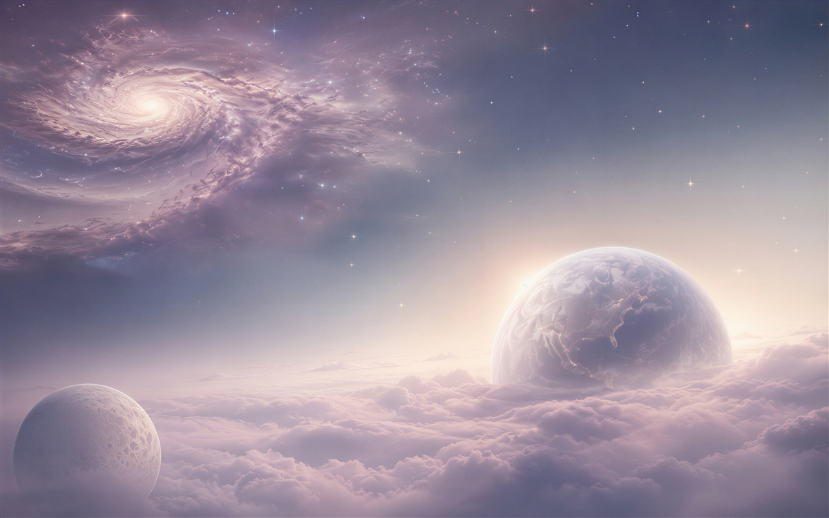 Papier peint galaxie spatiale et planètes dans des nuages pastel