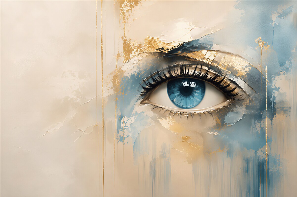 Papier peint œil bleu dans le style aquarelle avec des accents dorés