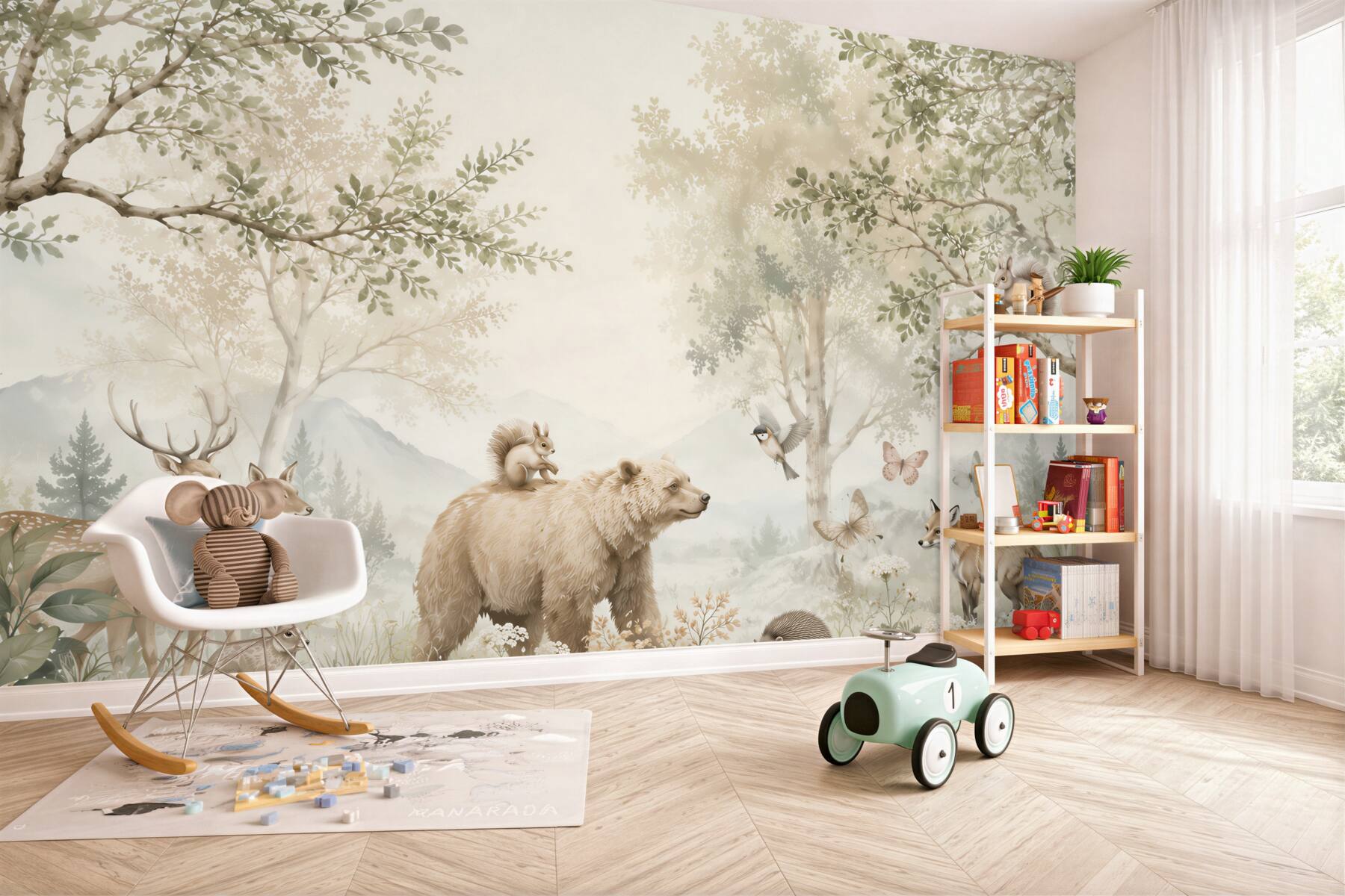 Papier peint ours et ses amis en bleu