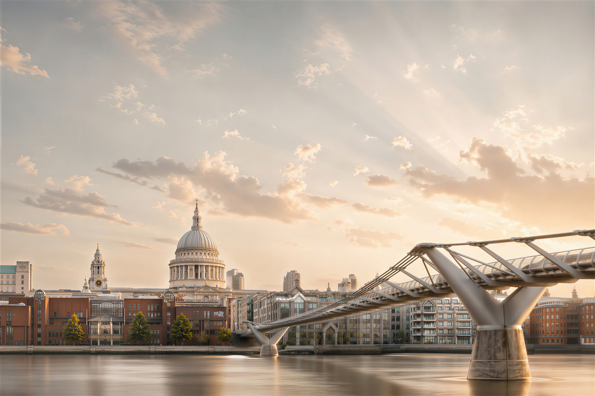 Papier peint Londres panorama avec la cathédrale Saint-Paul au coucher du soleil