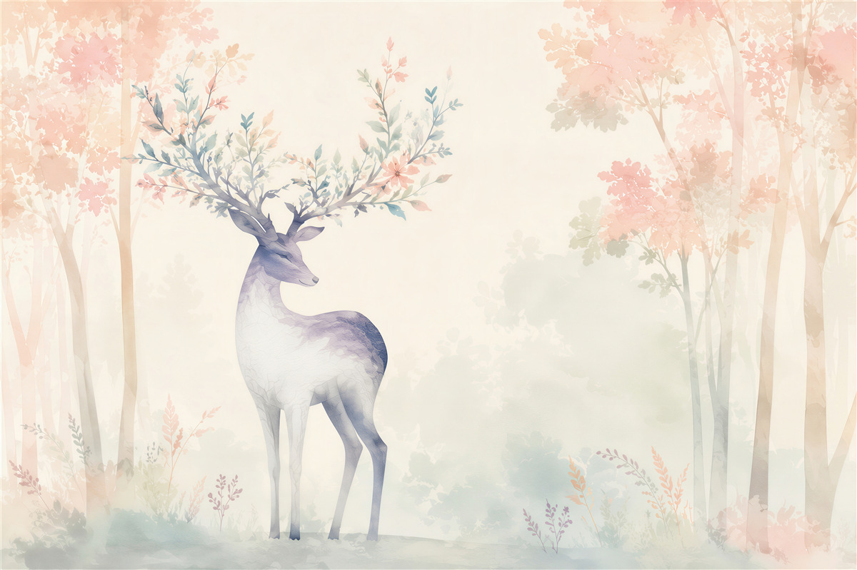 Papier peint fiers cerfs en automne aquarelle forestière