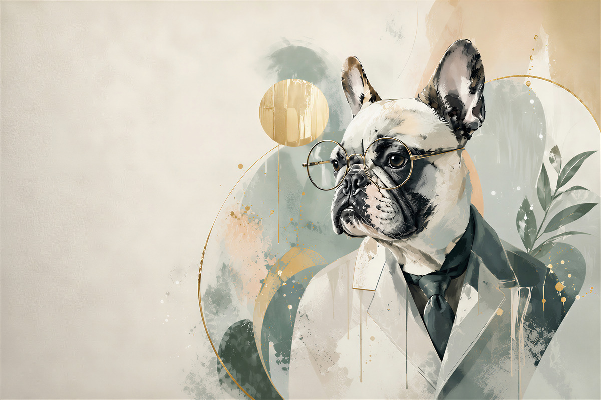 Papier peint bulldog français en costume avec des lunettes portrait moderne