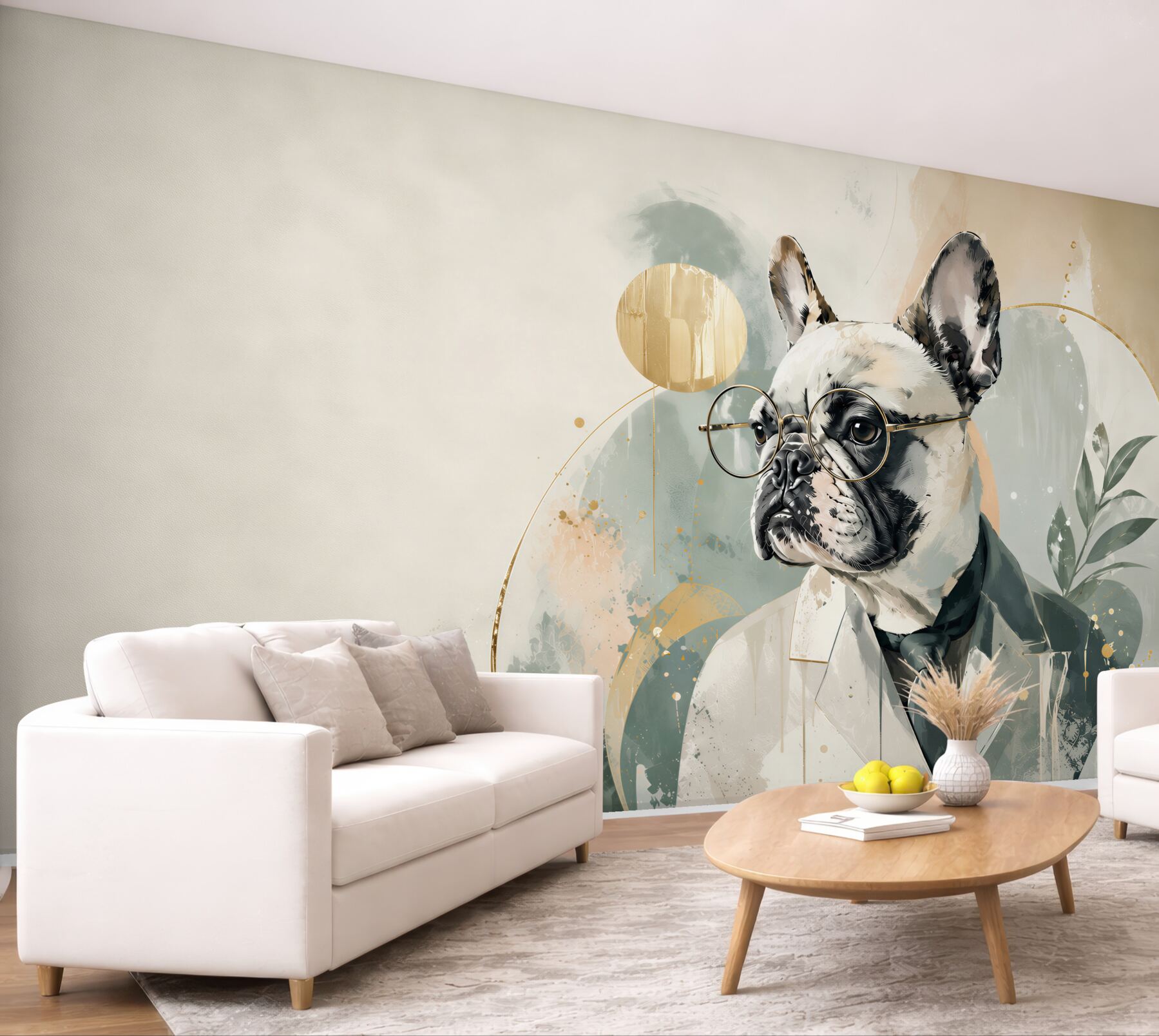 Papier peint bulldog français en costume avec des lunettes portrait moderne