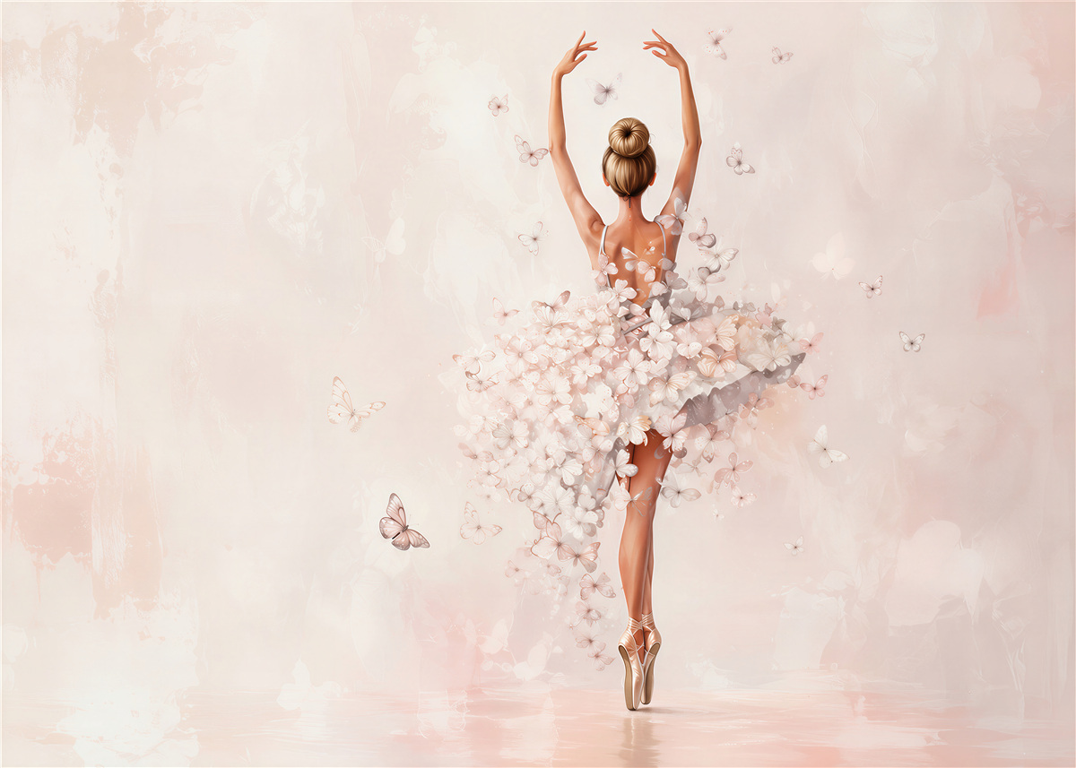 Papier peint ballerine avec des papillons en rose poudré pour la chambre de fille
