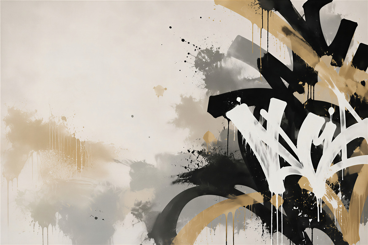 Papier peint graffiti abstrait noir et or dans le style street art