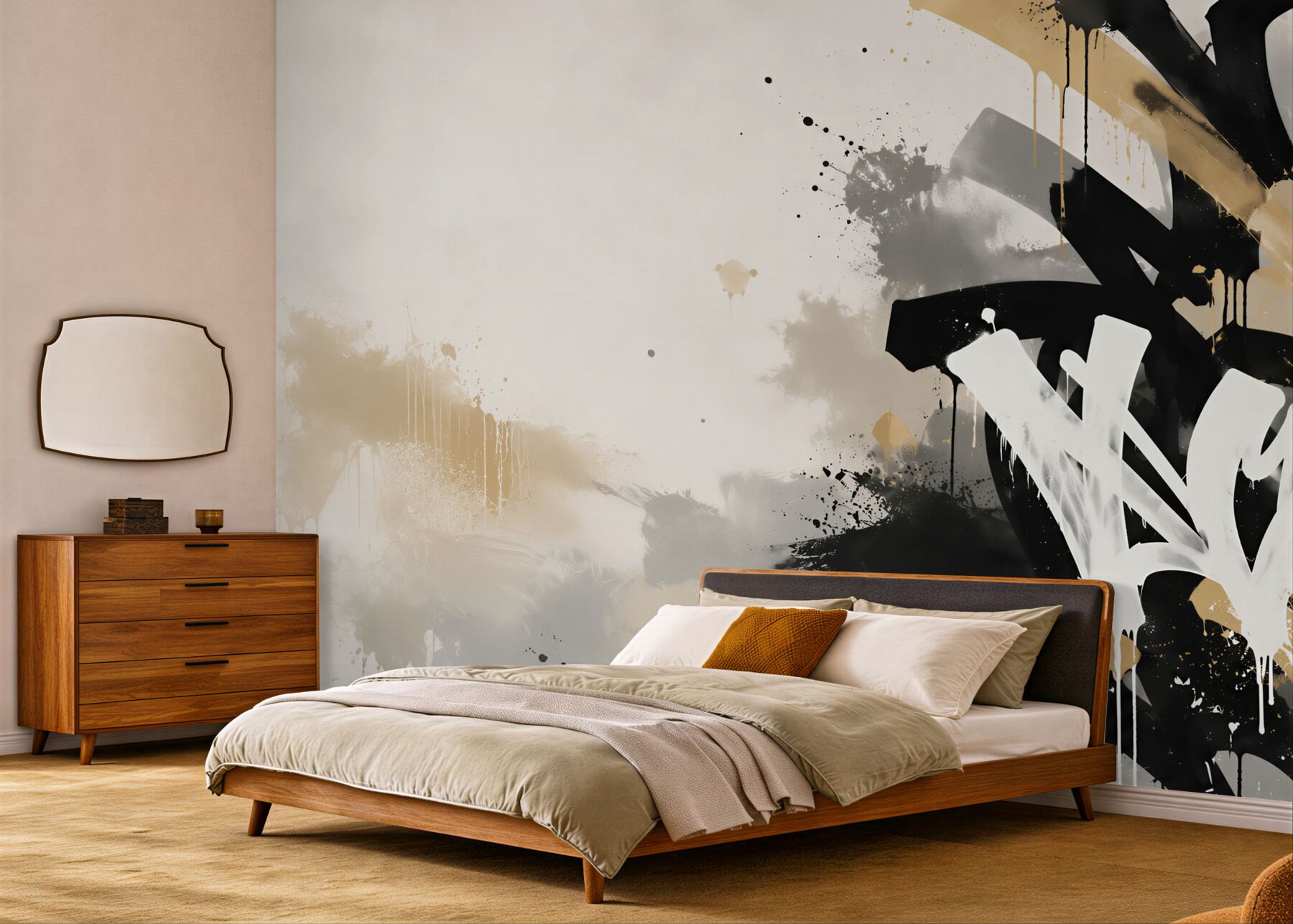 Papier peint graffiti abstrait noir et or dans le style street art