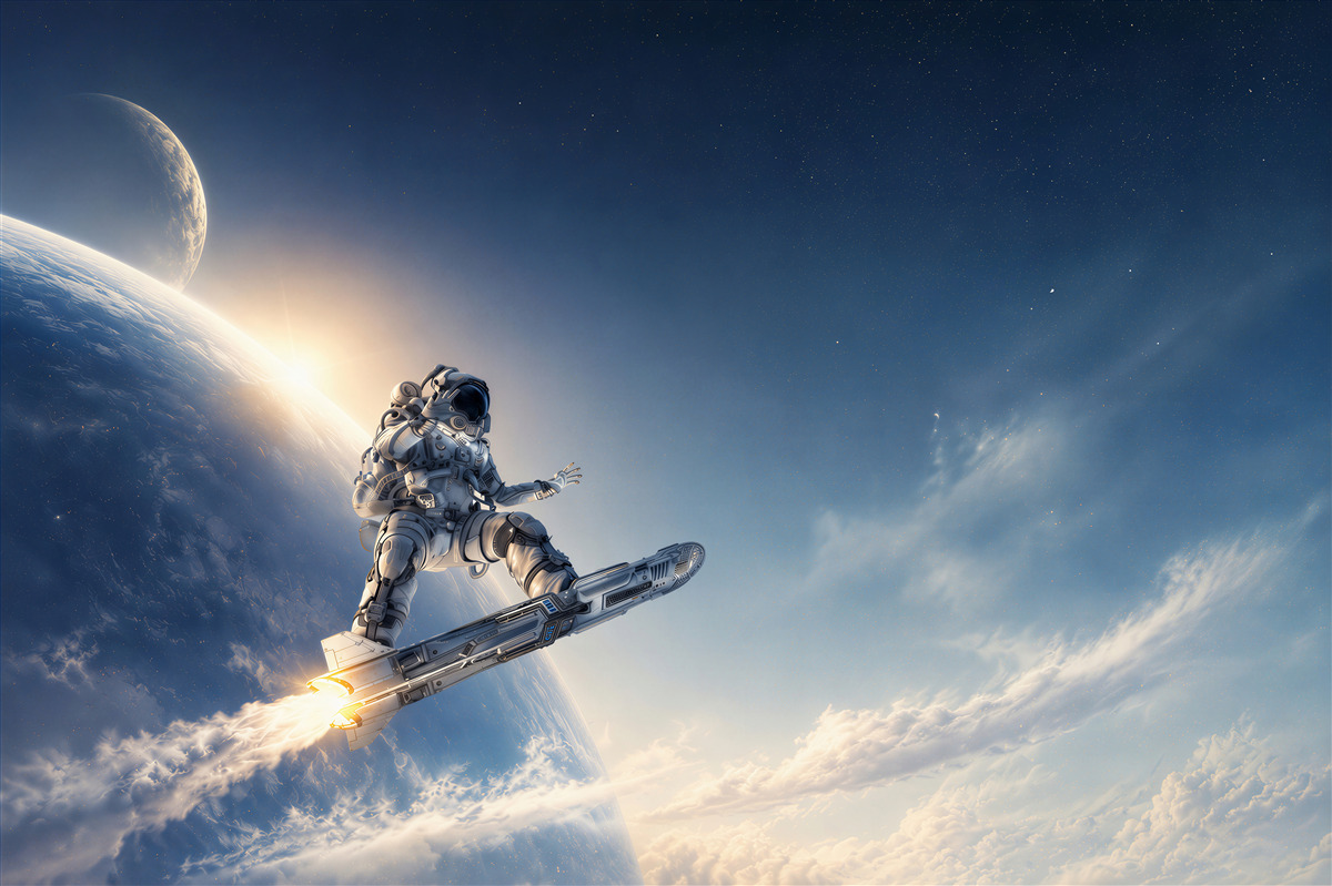 Papier peint astronaute sur une fusée dans l'espace aventure futuriste