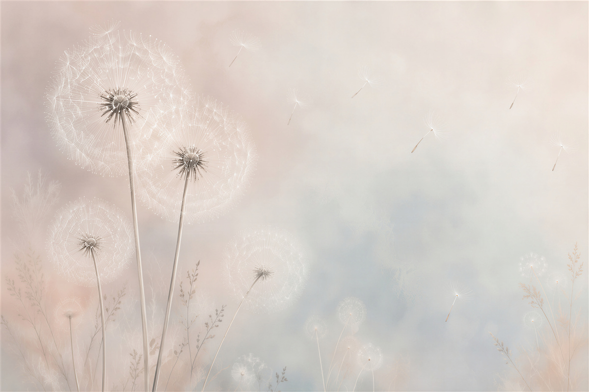 Papier peint pissenlits pastel avec des graines délicates