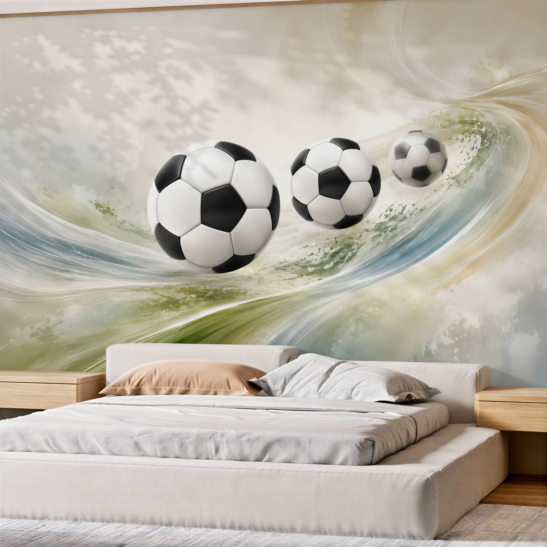 Papier peint ballons de football en mouvement dynamique pour la chambre d'un garçon