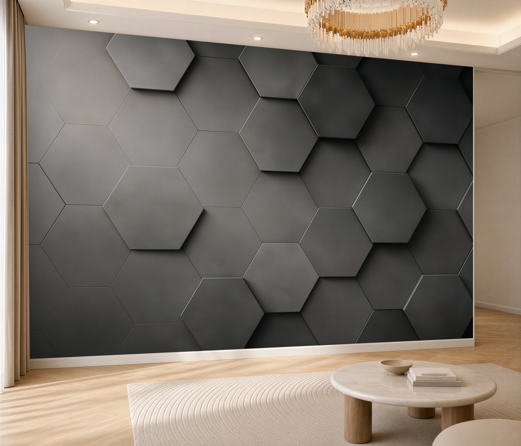 Papier peint hexagones géométriques 3D graphite loft
