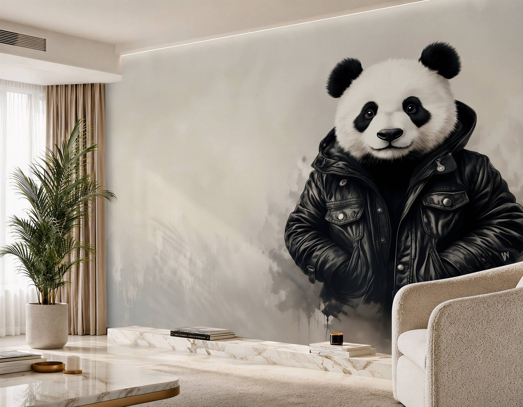 Papier peint panda en veste noire style moderne street art