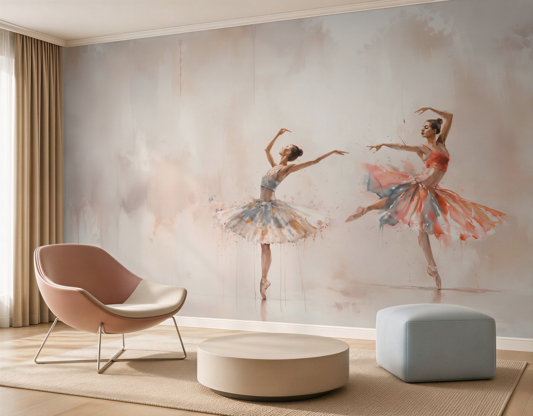 Papier peint ballerines en danse élégance pastel pour la chambre de fille