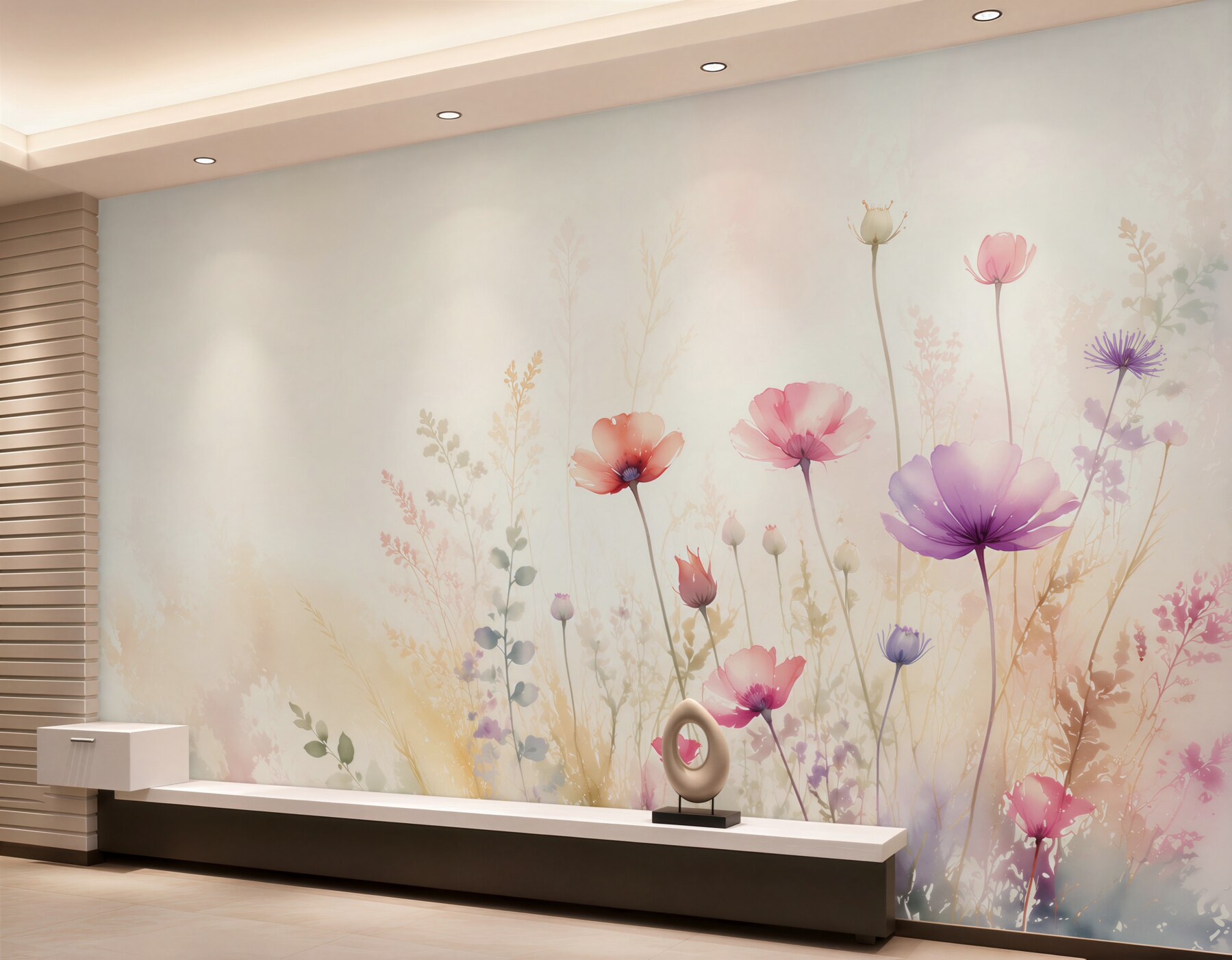 Papier peint fleurs des champs pastel prairie romantique délicate