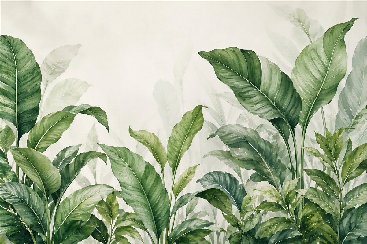Papier peint feuilles vertes tropicales aquarelle pour un salon élégant