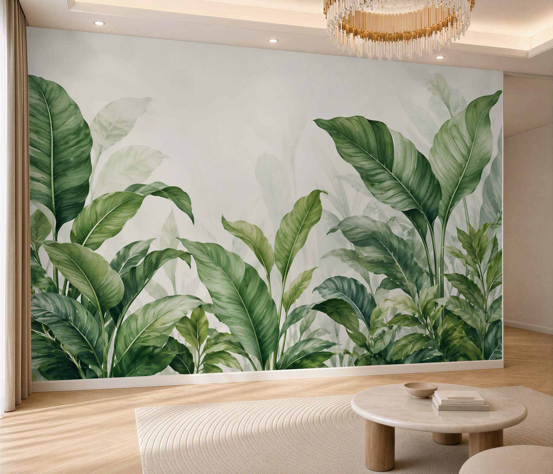 Papier peint feuilles vertes tropicales aquarelle pour un salon élégant