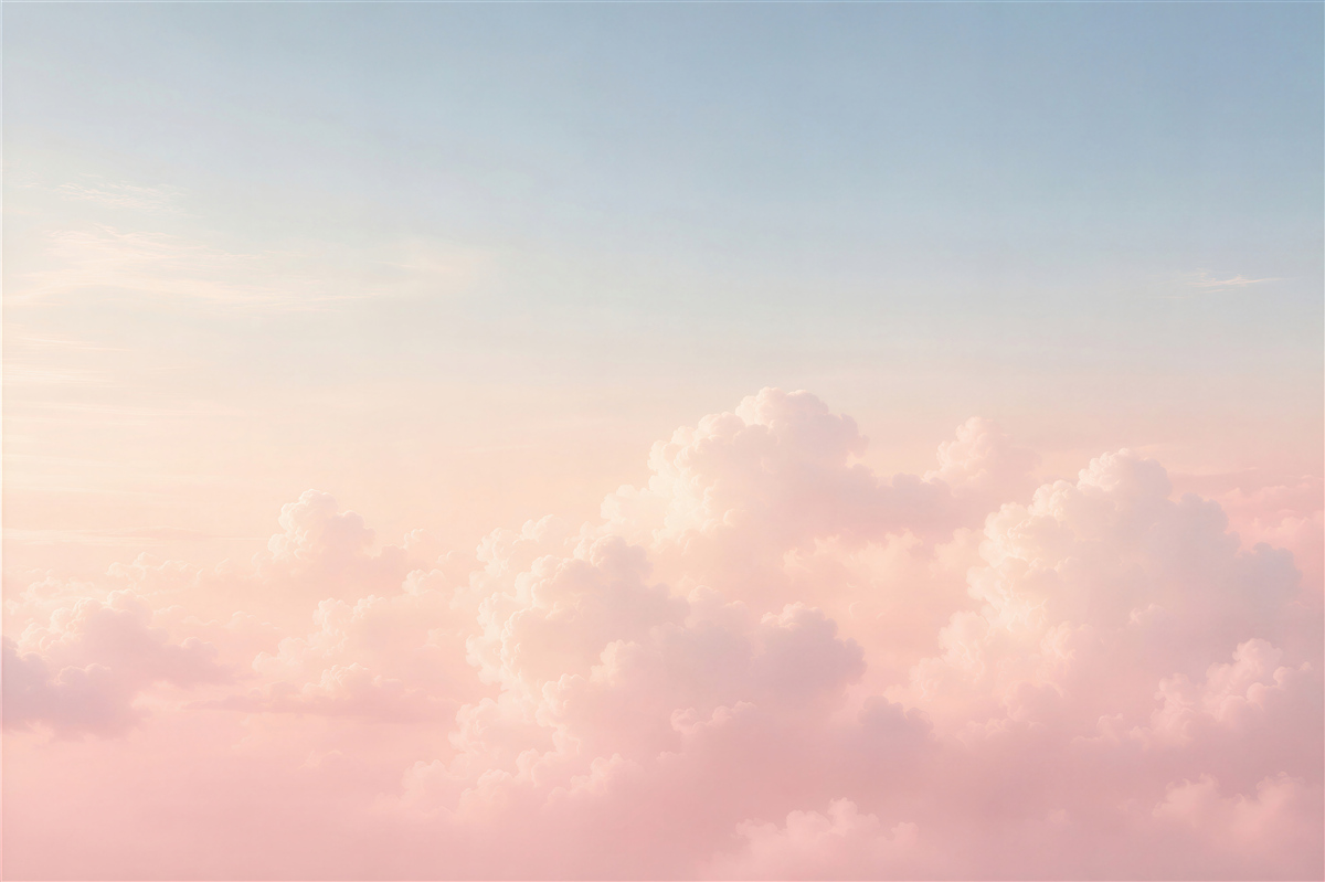 Papier peint nuages roses dans le ciel bleu pastel