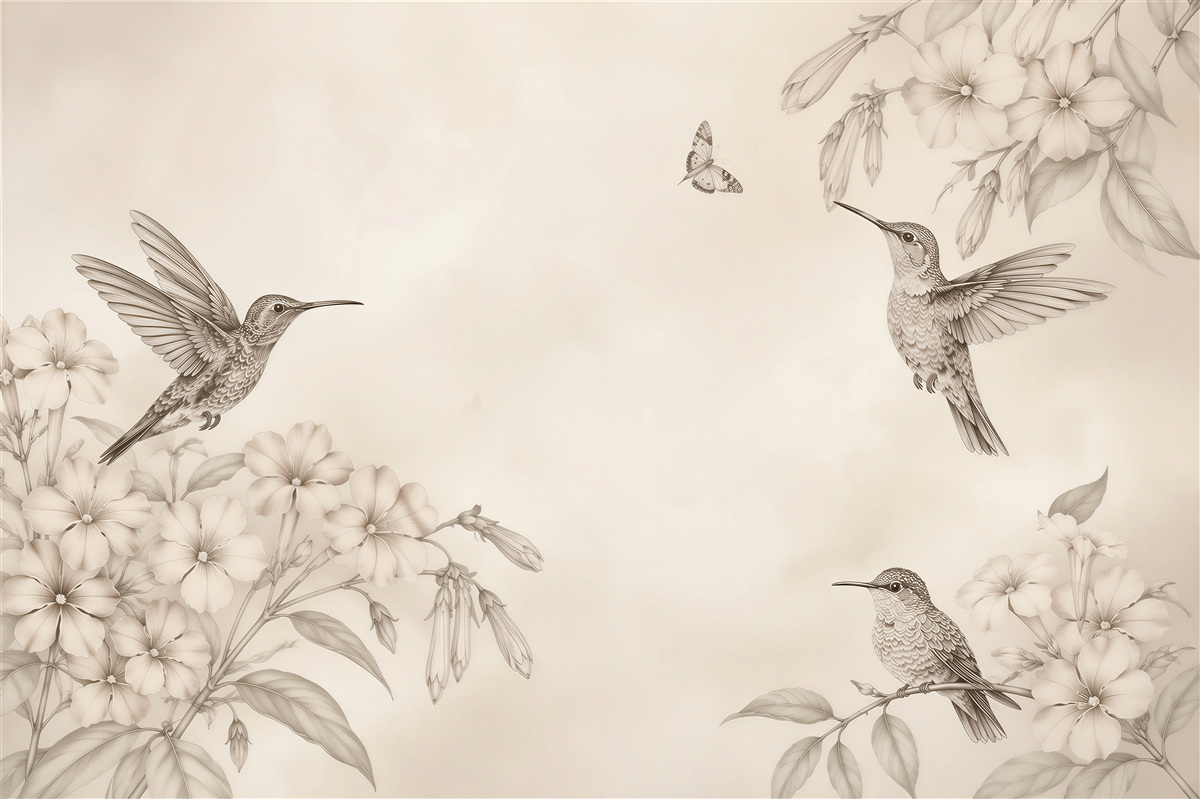 Papier peint Beaux fonds de papier peint sans couture avec colibris vintage
