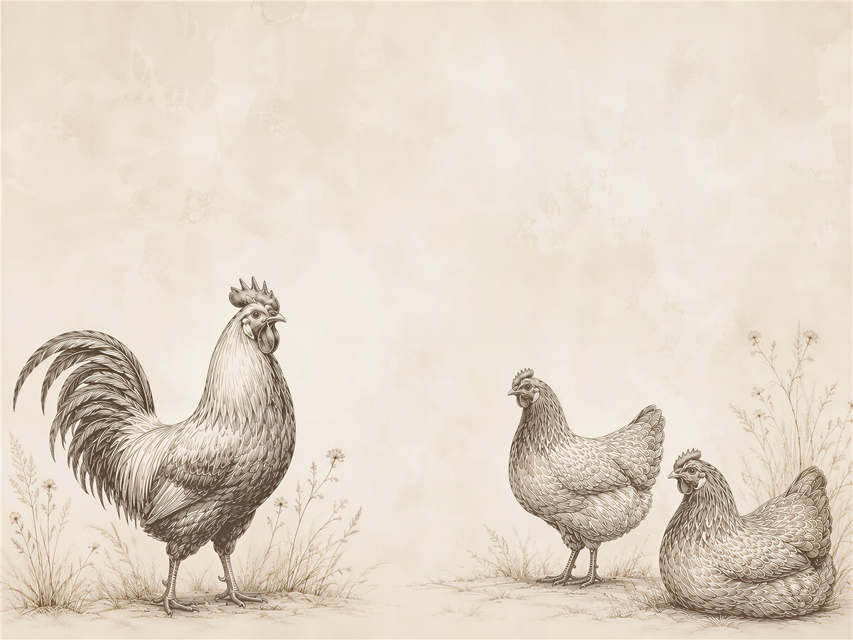 Papier peint Coqs et poules