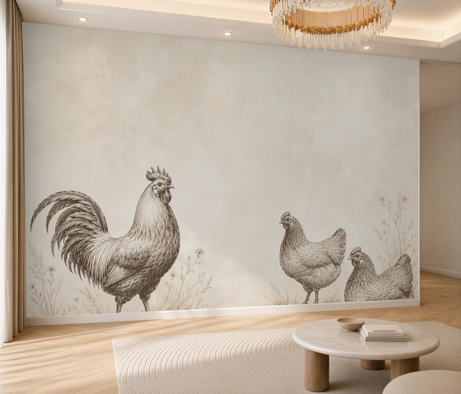 Papier peint Coqs et poules
