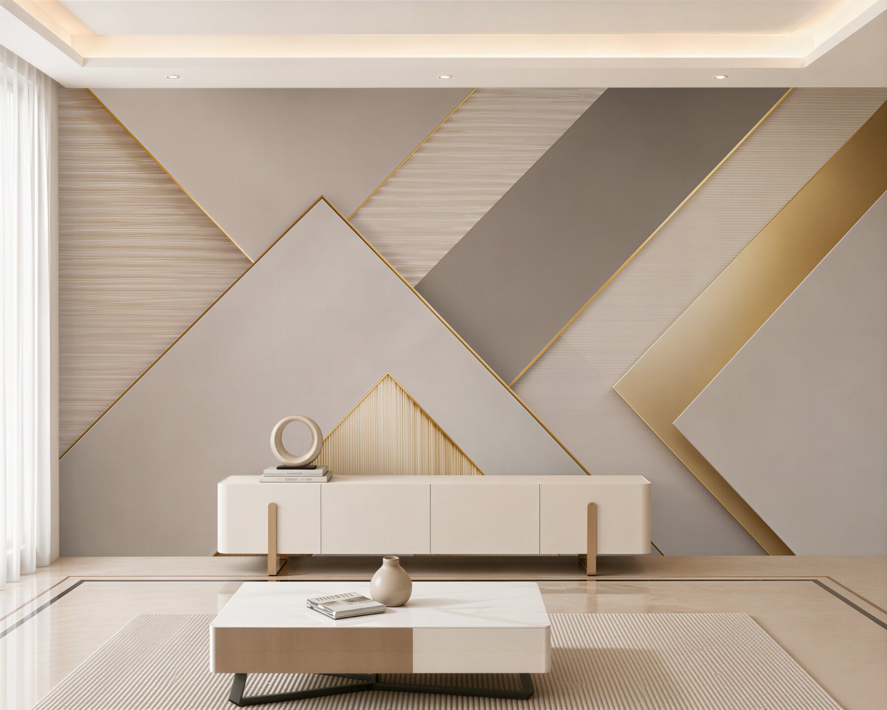 Papier peint rectangles noirs avec lignes dorées