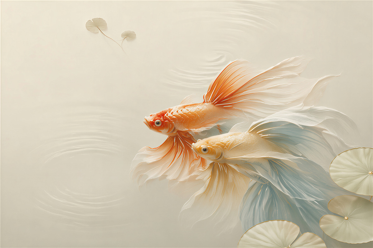 Papier peint couple de poissons avec une queue arc-en-ciel