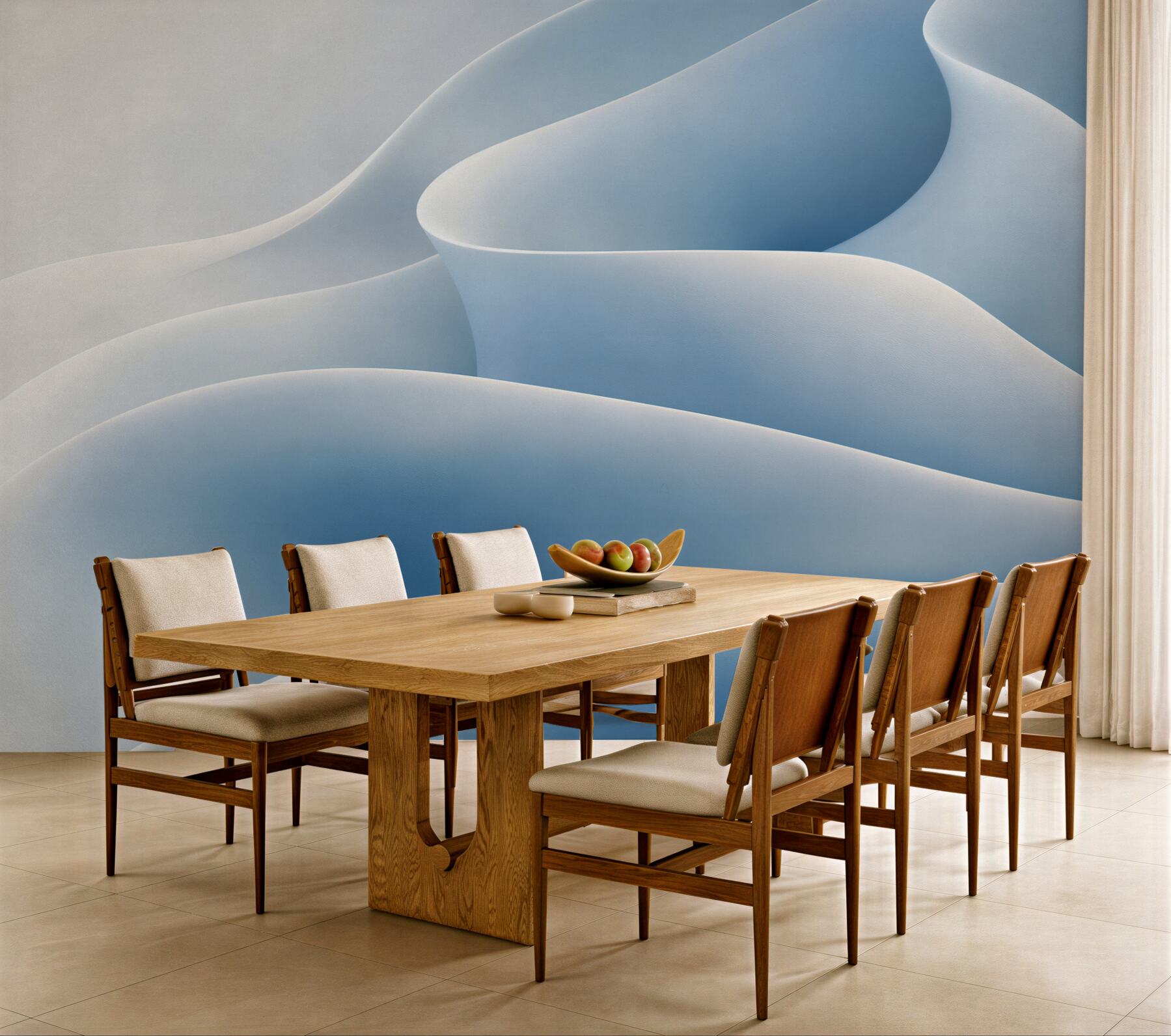 Papier peint vagues abstraites bleues douces 3D