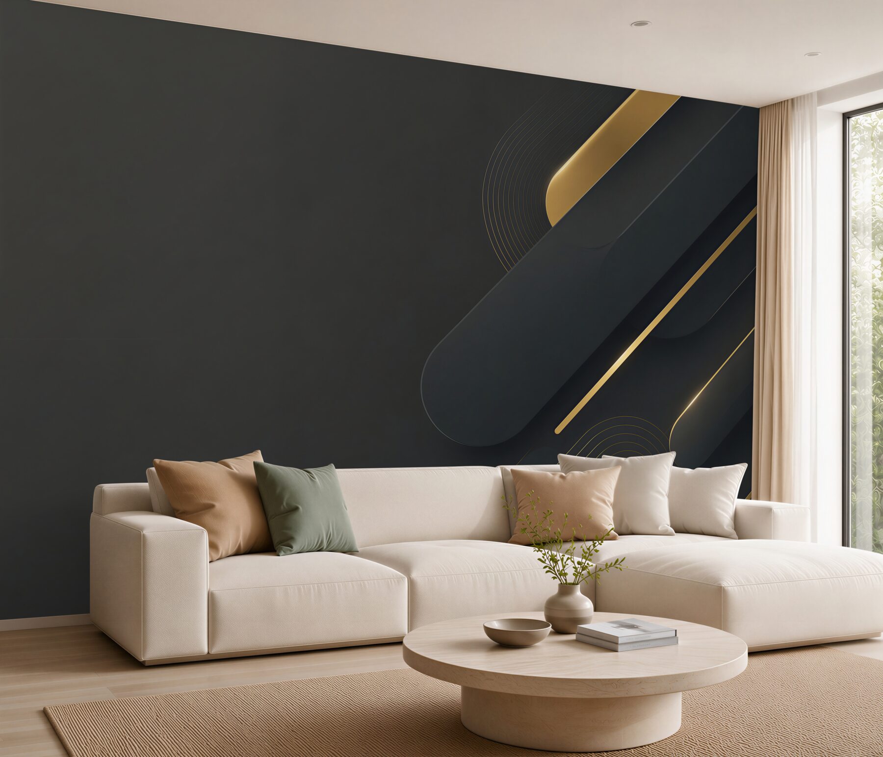 Papier peint lignes abstraites noires avec or moderne glamour
